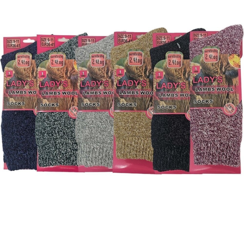 Women Lamb Wool Marled Socks Size 9-11 Thermal Warm Soft Cozy Cold Weather 6Pack